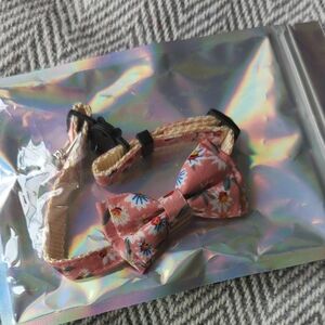 Pink Floral Patterned Cat Collar With Bow Tie